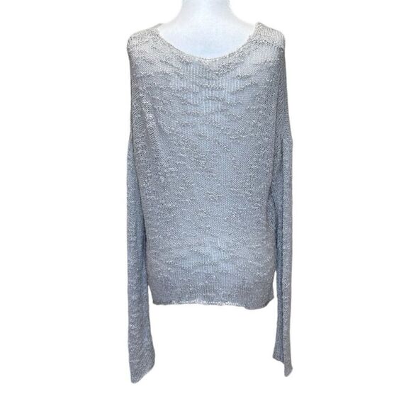 Helmut Lang, Silk Knit, Crochet V-Neck Sweater, Relaxed Fit Size L, Gray / Cream - Picture 4 of 13